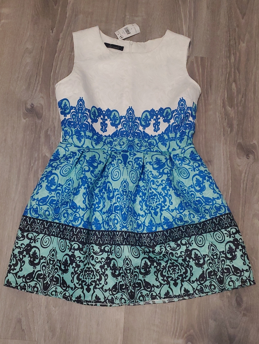 NWT Bloomingdales Oober Swank Sleeveless Blue & White Fit-and-Flare Dress Size L